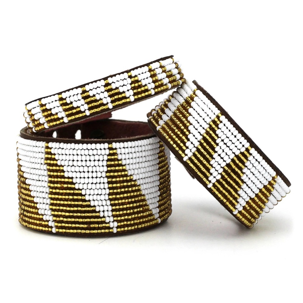 Large Gold and White Tri Leather Cuff